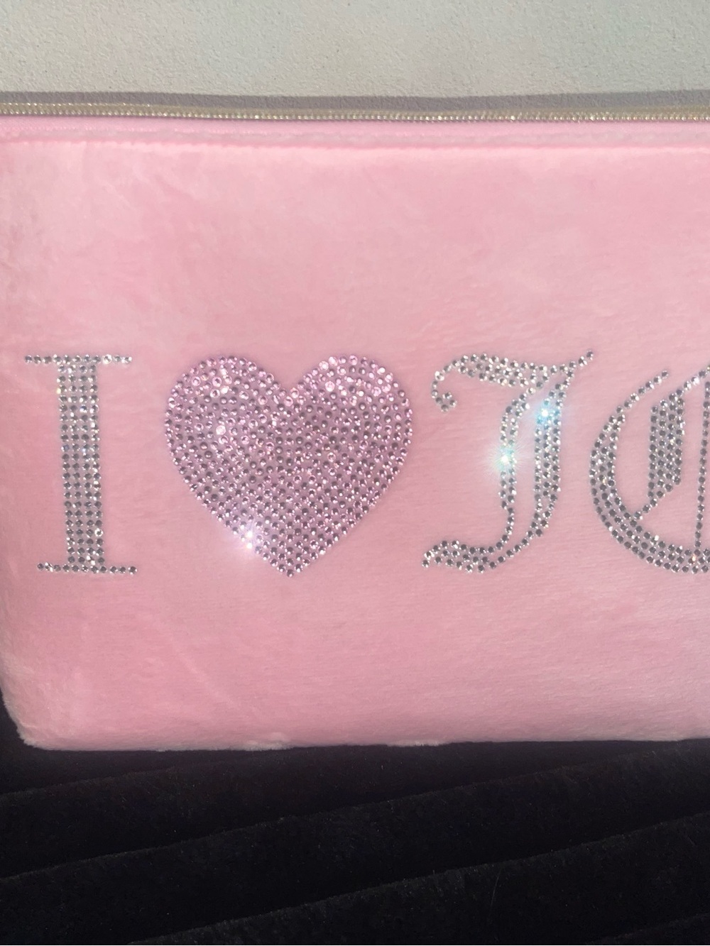 Juicy Couture Pink Plush Cosmetic Bag with Crystal Heart